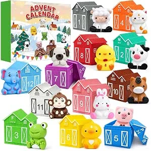 Dierenadventskalender 2025, speelgoed voor peuters van 1-3 jaar, kerstcadeaus, vingerpoppen, doos van 12, huis en dieren, Montessori-speelgoed voor kleuters voor jongens en meisjes