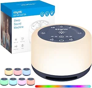 ESYNiC Newborn White Noise Machine 30 Geluiden met Nachtlampje 7 Kleuren Aanpasbare Helderheid Oplaadbare Witte Ruis machine Timer Functie Geheugen Stemopname voor Kinderen Volwassenen - Blauw