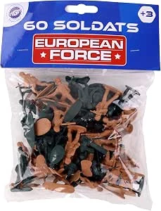 EUROPEAN FORCE - 60 Kleine Soldaten - Soldaten - 080227 - Kaki - Plastic - Militair - Kinderspeelgoed - Miniatuur - 3,5 cm x 3,5 cm - Vanaf 3 jaar.
