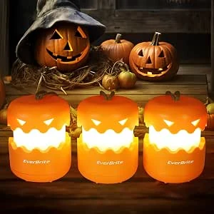 EverBrite Halloween pompoen lantaarn 3 stuks draagbaar, Allerheiligen geschenken voor kinderen, Halloween decoratie buiten licht, kleine Halloween LED-verlichting met 9 AAA-batterijen