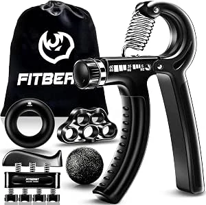 FitBeast Handtrainer, vingertrainer, gripkrachttrainer, trainingsset - 5-pack, verstelbare grip trainer, vingertrainingsapparaat, polstrainer, trainingsring & stressverminderende greepbal