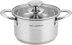 FLORINA Roestvrijstalen Pan (1,9 l) I 16 cm Diameter I Energiebesparende Kookpan FALCON I Glazen Deksel I 3-laagse Bodem voor Gelijkmatige Warmteverdeling I Ideaal voor Alle Soorten Kookplaten