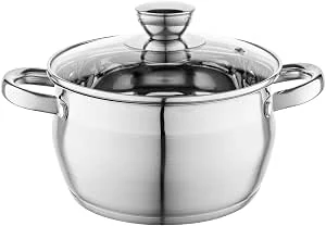 FLORINA Roestvrijstalen Pan (3,4 l) 20 cm I Kookpan OLIVER met Glazen Deksel I Met Maatbeker I Vaatwasmachinebestendig I Pastapan, Soeppan, Pastapan I Ideaal voor Alle Kookplaten en Inductie