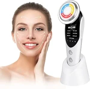 Gezichtsmassageapparaat Tegen Rimpels, 8-in-1 Gezichtsmassageapparaat, EMS-gezichtsapparaat met EMS-microstroom, Stimulator Gezichtswarmte Trillingen Lichttherapie Antirimpel Anti-veroudering