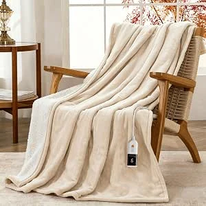 GOTCOZY Elektrische Deken 130x180cm,Flanel en Sherpa Warmtedeken Beige
