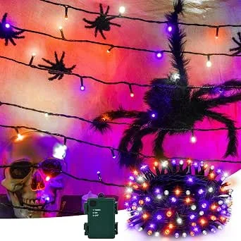 Halloween decoratieve lichtketting, 5 m, 50 leds, oranje, paars, wit, batterij met timer, IP65 waterdicht, Halloween-decoratie voor binnen en buiten, voor feest