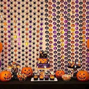 Halloween Gordijnen, Decoratiegordijnen Met Pompoen‑ En Spinmotief