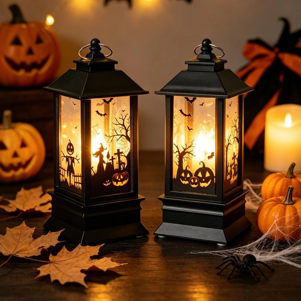Halloween lantaarn, Halloween decoratie outdoor lantaarn, Halloween decoratie binnen lantaarn, werkt op batterijen, Halloween decoratieve lantaarn led voor tuin outdoor party tafeldecoratie