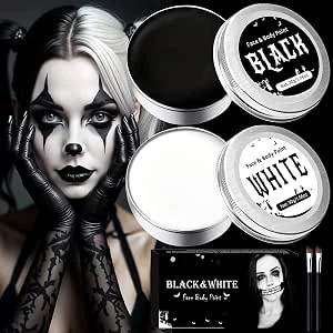 Halloween Makeup Wit en zwart, Schmink Halloween Kinderen Volwassenen, Professionele Halloween Schmink Kit, Halloween Makeup Kit Drama Carnaval Feest Cosplay Bodypainting 60g