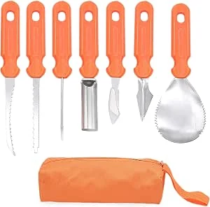 Halloween pompoen snijset, 7 stuks pompoensnijset, doe-het-zelf Halloween-decoratie, roestvrij staal, pompoen, snijgereedschap met Oxford-stof, draagtas voor volwassenen