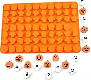 Halloween siliconen mal 69 vakken pompoen en geest, voedselveilige siliconen bakvorm voor chocolade, snoep, gummibeertjes, zeep, fondant, Halloween doe-het-zelf knutselaccessoires