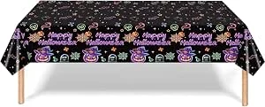 Halloween tafelkleed neon glow, hallow feestservies decoratieve tafelloper party tafelkleed 137 x 274 cm rechthoekig waterdicht tafelkleed kinderen Halloween servies set voor griezelfeest