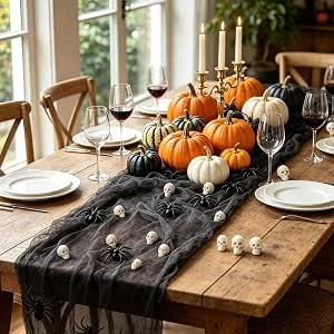 Halloween tafelkleed tafeldecoratie set 300x90 cm met spinnen en schedels