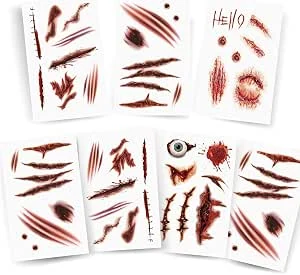 Halloween-tatoeages 7 stuks, 19 x 12 cm Cicatrices Wonden