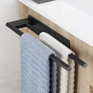 Handdoekhouder Zonder Boren Zwart Mat Handdoekstang, Badkamer Roestvrij Staal, Badhanddoekhouder, Zelfklevende Handdoekhouder, Dubbel, 39 cm