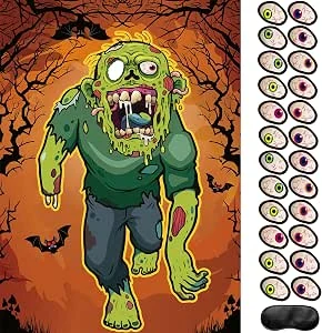 Happy Halloween Day partyspel, steek de oogbollen op de zombie