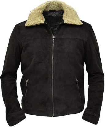 Heren Rick Grimes Wandelen Seizoen 5 Bont Shearling Kraag Bruin Suède Lederen Biker Jacket 2XS-4XL