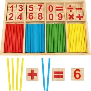 Houten wiskunde-telspeelgoed voor kinderen met Montessori tellen, educatief speelgoed voor jongens en meisjes van 3 tot 5 jaar - Stimuleert leren en creativiteit