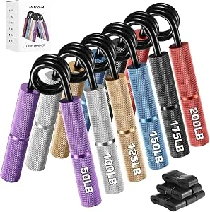 Hozzen handtrainer vingertrainer, gripkrachttrainer trainingsset - 6 stuks (50/100/125/150/175/200LB) polstrainer, robuuste handgreep voor spieropbouw en handrevalidatieoefeningen
