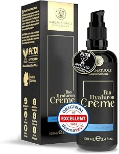 Hyaluron Gezichtscrème Hoge Dosis 100ml + Arganolie + Aloë Vera + Kokosolie • Vegan • Natuurlijke Cosmetica Gemaakt in Duitsland ✓ Anti-Rimpel Crème ✓ Hydraterende Anti-Aging Dag- & Nachtcrème
