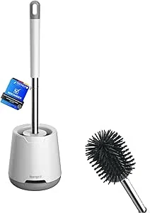 Ibergrif M34152 Siliconen Toiletborstel met Houderset en RVS Handvat, Wit, wc borstel Staand