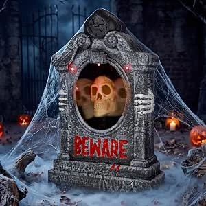 JOYIN 15,4 inch Halloween Animatronic Tombstone Outdoor Decoraties, Geluid Geactiveerd Zombie Skelet Kerkhof Prop met Geluid, Beweging en Licht, Griezelig Spookhuis Yard Gazon Decor Outdoor