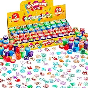 JOYIN 50 stuks verschillende stempels voor kinderen, zelfkleurende stempels met 50 verschillende motieven voor verjaardagsfeest, carnavalsprijzen, school, snoepzak, Halloween