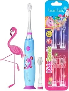 KidzSonic Flamingo elektrische tandenborstel met 4-pack vervangende opzetborstels - levendige mondverzorging voor kinderen, maakt poetsen leuk en effectief