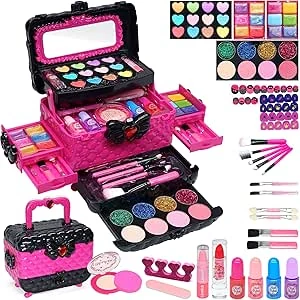 Kinderschminkset, 57 Stuks Make-upkoffer, Speelgoed voor Halloween, Kerstmis, Verjaardag, Cadeaus voor Meisjes van 4 tot 12 Jaar