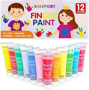 KINSPORY Vingerverf voor Kinderen 12 × 36 ml – Wasbare Verf voor Peuters