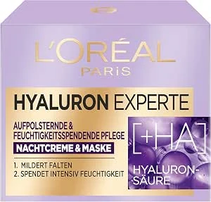 L'Oréal Paris Hyaluron Experte Nachtcrème en gezichtsmasker met twee soorten hyaluronzuur voor een gevoerde en gehydrateerde huid, 50 ml