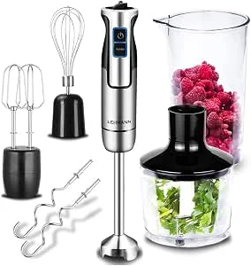 Lehmann Chowmei Staafmixerset, 1200 W, pureerstaaf met turbofunctie en snelheidsregeling, elektrische multifunctionele handblender, incl. 6-delige accessoireset