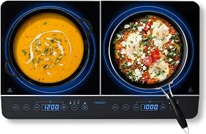 MEDION MD 15324 Dubbele inductiekookplaat, 3500 watt, twee kookplaten, 10 temperatuurinstellingen, LED-display, zwart