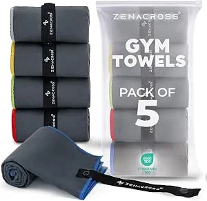 Microfiber Sporthanddoek 5-pack, 40x77 cm - Sporthanddoek voor bodybuilding, sportschool - Snel drogend en ultra-absorberend - Grijs