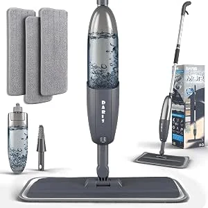 Microvezel Spray Mops voor vloerreiniging, 360 graden roterende vloerdweil plat droog nat dweil met sproeifunctie, met 3 wasbare vervangende pads en 1 fles 360 ml voor thuis en keuken reiniging