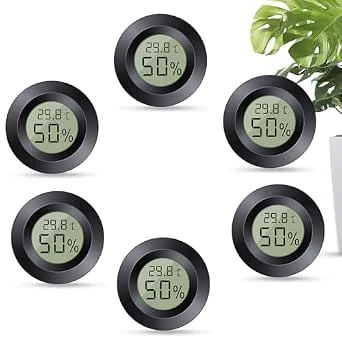 Mini Hygrometer Thermometer Digitaal, 6 Stuks, Zwart