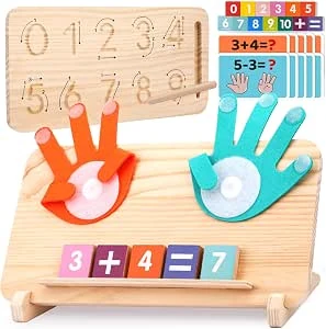 Montessori Reken Speelgoed voor Peuters 2-4 Jaar – Dubbelzijdig Telbord met Vinger- & Cijfertracing, Kleurrijke Cijferblokken, Educatief Houten Speelgoed voor Kinderen 1 3 5 Jaar Jongens Meisjes
