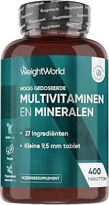 Multivitamine en Mineralen tabletten - 27 essentiële vitamines en mineralen - 400 vegan multivitamine tabletten voor 1+ jaar voorraad - Voor mannen en vrouwen - Magnesiumstearaatvrij - WeightWorld