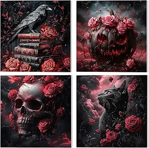 NAIMOER 4 stuks Halloween schilderen op nummer met lijst voor volwassenen, schilderen op nummer op canvas voor kinderen, digitaal schilderen voor huisdecoratie cadeaus 20 x 20 cm