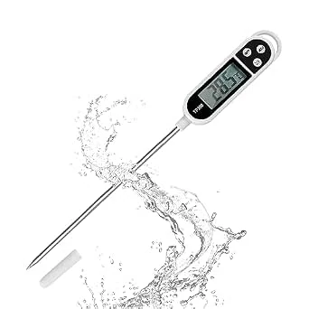 Nutabevr digitale keukenthermometer (batterij inbegrepen), keukenthermometer LCD met lange sonde, direct uitlezen, huishoudthermometer, voor bakken, grillen, babymelk, water (-50°C tot +300°C)