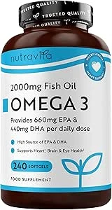 Nutravita Omega 3 Visolie 2000mg met 660mg EPA & 440mg DHA per Portie - 240 Softgel Capsules met Hoge Dosis Pure Visolie - DHA en EPA voor normaal functioneren van het hart