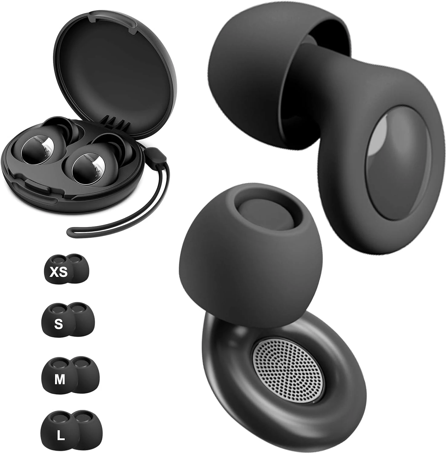 Oordoppen om te slapen, 30dB ruisonderdrukking met opbergdoosje, ultrazachte, herbruikbare siliconen oordopjes voor concerten, reizen, slapen, XS/S/M/L, zwart