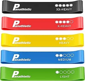 Panathletic Weerstandsbanden, Set van 5 Banden – 5 Verschillende Weerstandsniveau’s, Handleiding met Oefeningen, uitgebreid eBook, Opbergzakje – 5x fitness elastiek, resistance bands