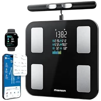 Personenweegschaal Lichaamsvetweegschaal Smart Weegschaal Digitale Personenweegschaal met 28 Meetwaarden, 8 Elektroden Duale Frequentie BIA Lichaamsanalyseweegschaal met VA-Display, Bluetooth