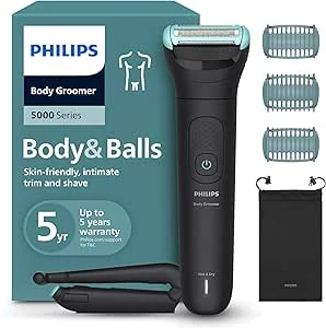 Philips Bodygroomer 5000-serie – Trimmer voor Heren Triple Protect, Trimmen & Scheren voor de Intieme Zone, Opvouwbaar Rugopzetstuk, 100% Geschikt onder de Douche, 100 Minuten Gebruikstijd, BG5480/15