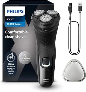 Philips Shaver Series 3000x - Elektrisch Wet & Dry scheerapparaat voor mannen voor nat en droog scheren, met SkinProtect-technologie, uitklapbare baardtrimmer, in Diepzwart (model X3001/00)