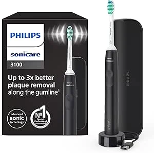 Philips Sonicare 3100 elektrische tandenborstel, sonische tandenborstel, druksensor en timer, reisetui, zwart, model HX3673/14