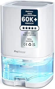 Pro Breeze 1000 ml Luchtontvochtiger - Automatische Uitschakeling, Ledlamp 6 Kleuren - Schimmel en Vocht Verwijderen - Dehumidifier