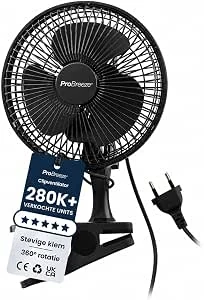 Pro Breeze Mini ventilator met clip - 2 snelheidsniveaus, 15 cm, sterke + stabiele klem - ideaal als tafelventilator op kantoor of thuis in de slaapkamer - Zwart