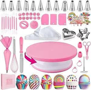 Professionele spuitmondenset, draaiplateau, bakgerei, accessoires, taartset (255 stuks)